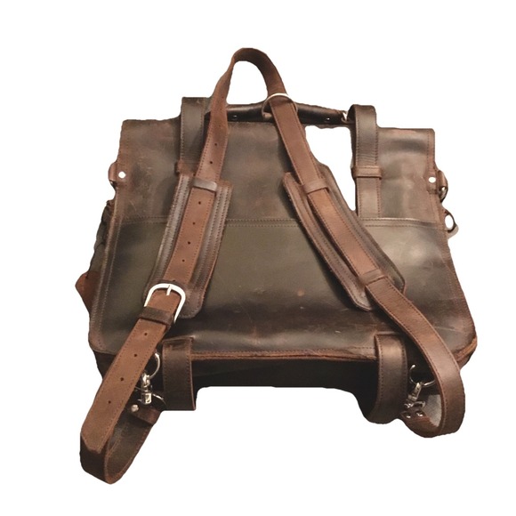 New Traveler 16" Large Classic Full Gain Leather Briefcase Backpack - Picture 6 of 9